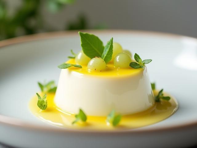 Close-up of Lemon Myrtle dessert plated elegantly with native garnish
