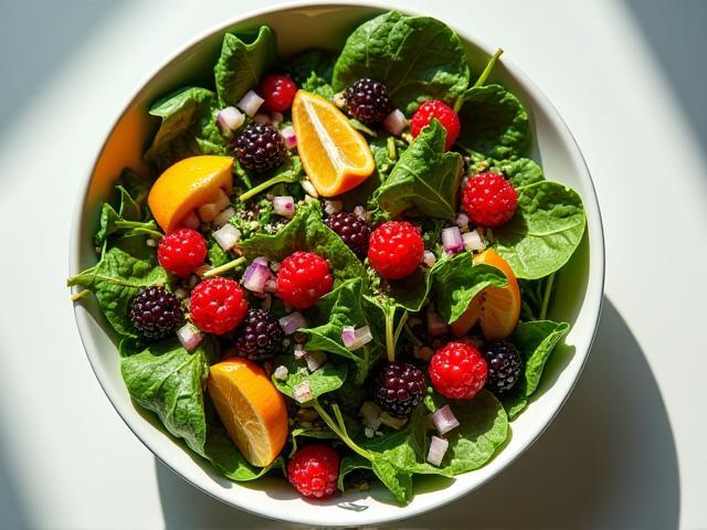 Fresh muntries berry salad with mixed native greens