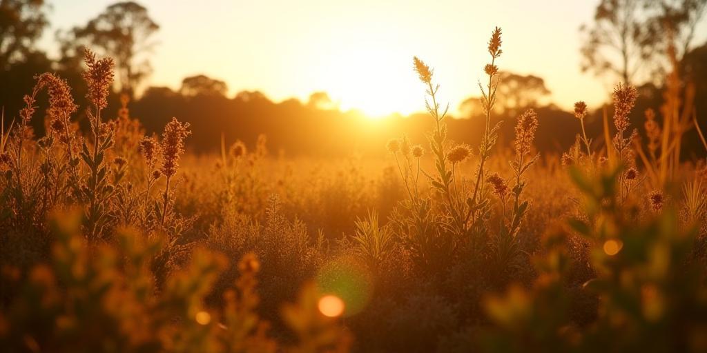 Australian native bushland with golden sunlight highlighting diverse native plants, representing sustainable harvesting