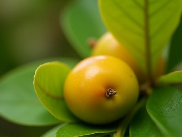 Fresh Kakadu Plum fruit on native leaves