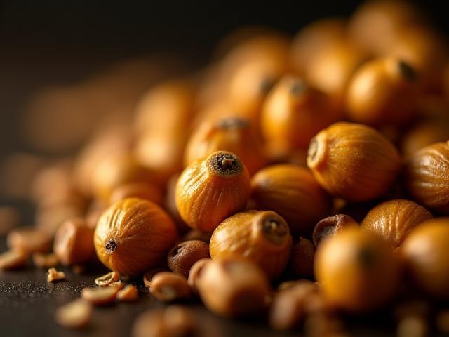 Close-up of roasted wattleseed pods