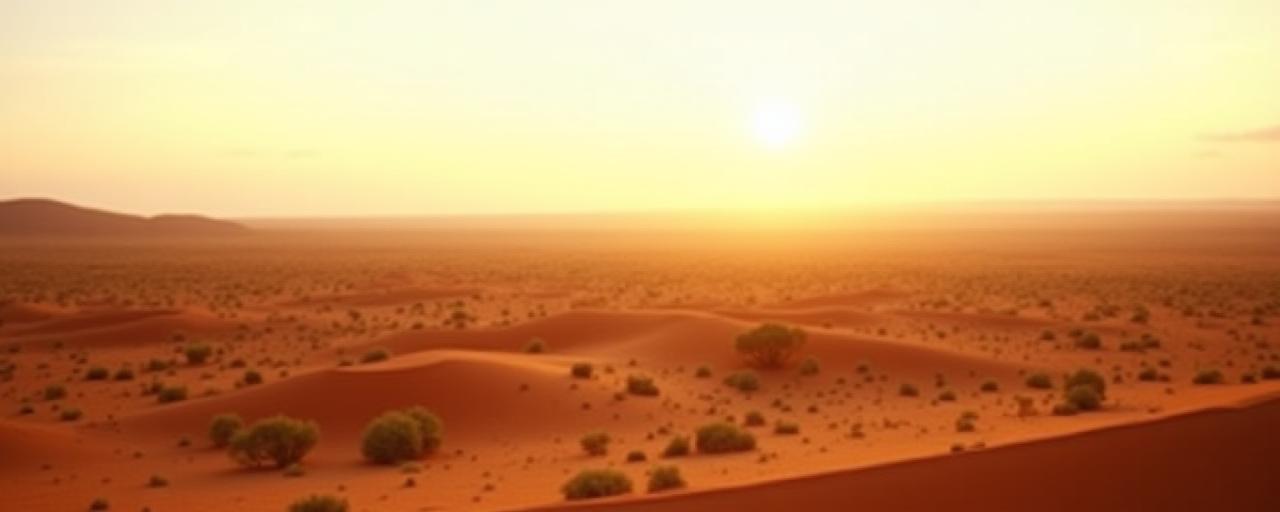 Wide shot of Australian desert landscape with warm tones